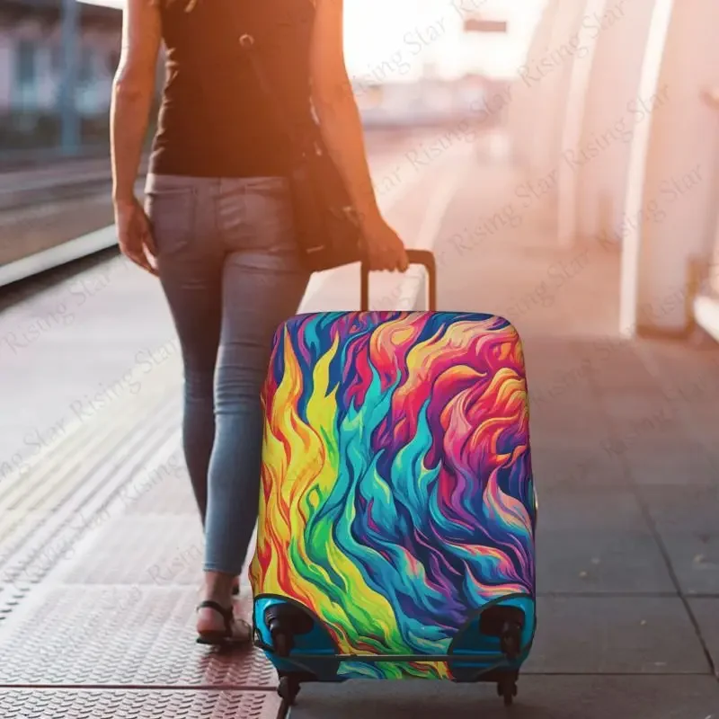 

Thick Elastic Luggage Protective Cover Zipper Flame Colorful Abstract Flower For 18-32 inch Bag Suitcase Covers Travel