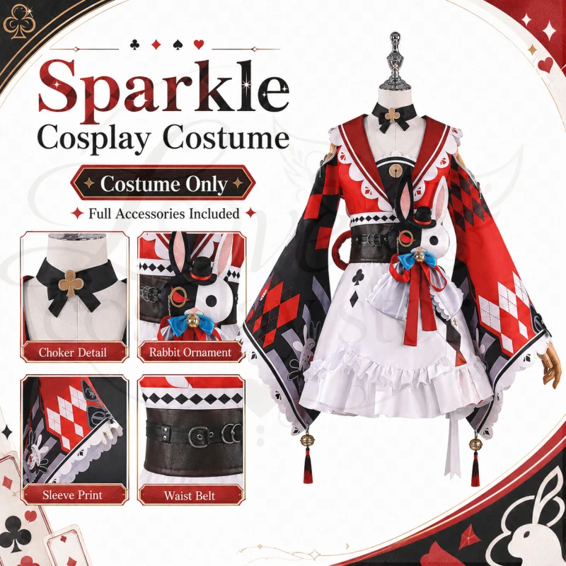 

Honkai Star Rail Sparxie Cosplay Costume Wig Skirt Headwear Earrings Dress Masked Fools Halloween Party for Women Girls Props