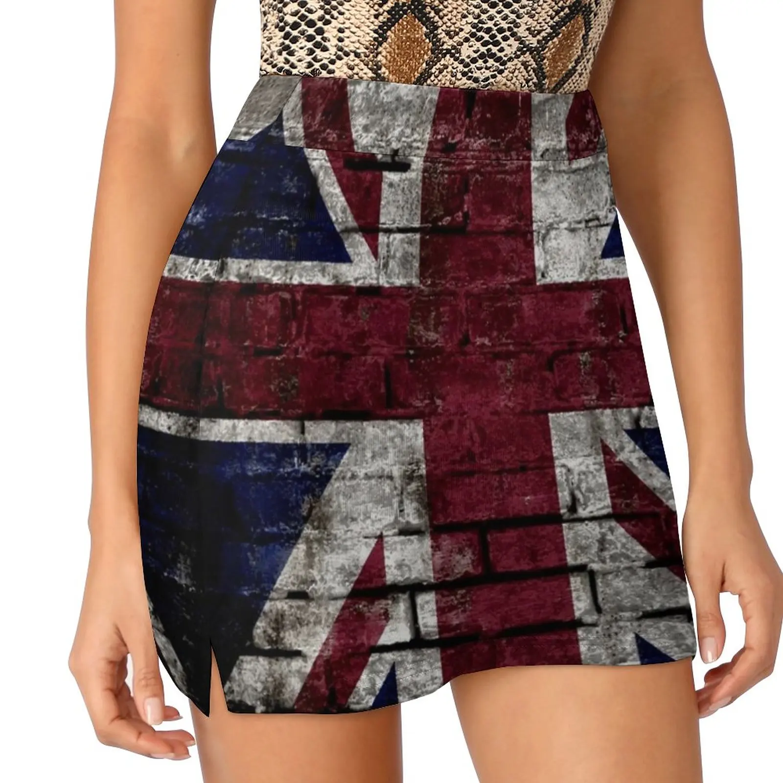 Grunge Uk Flag , Great Britain , Punk Style Distressed Wall Women's skirt Mini Skirts A Line Skirt With Hide Pocket Uk United