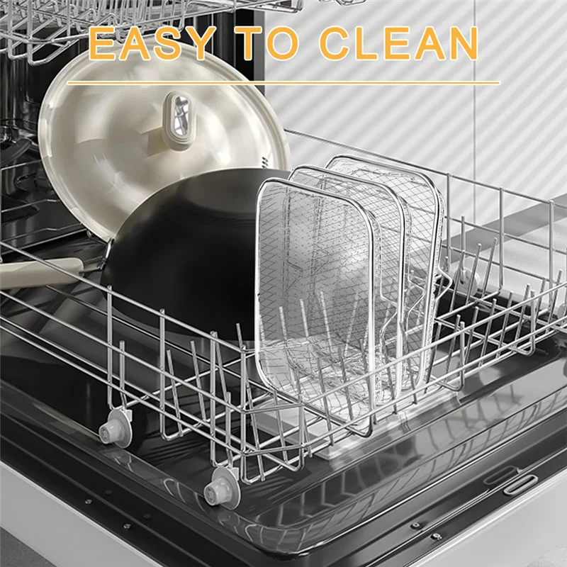 أرفف مقلاة هوائية مستطيلة قابلة للتكديس من BAAN، 304 من الفولاذ المقاوم للصدأ، 3 طبقات لتقلي الهواء المحسن