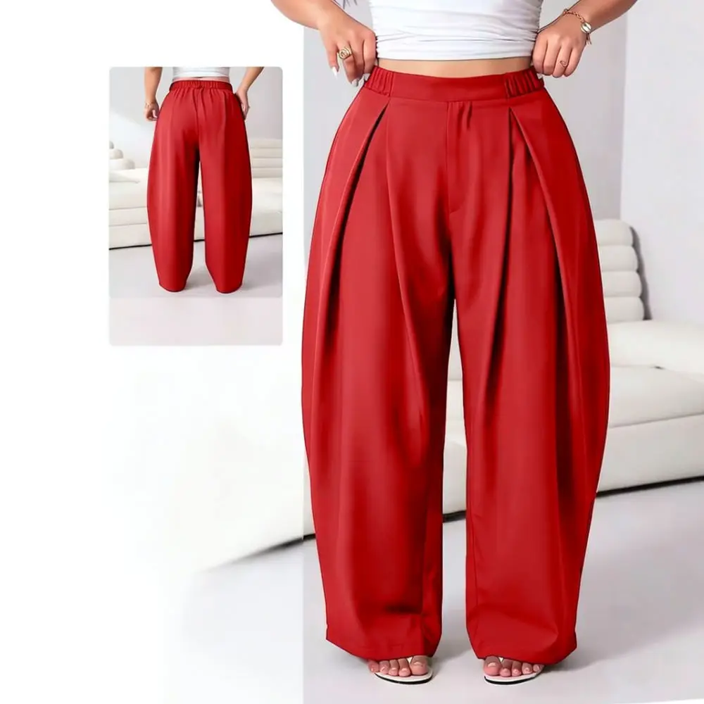 Loose Loose Wide Leg Trousers Women High Waist Pleated Pants Elasticated Waist Drape Bottoms Comfy Casual Commuter Long Pants - Aliexpress Deal
