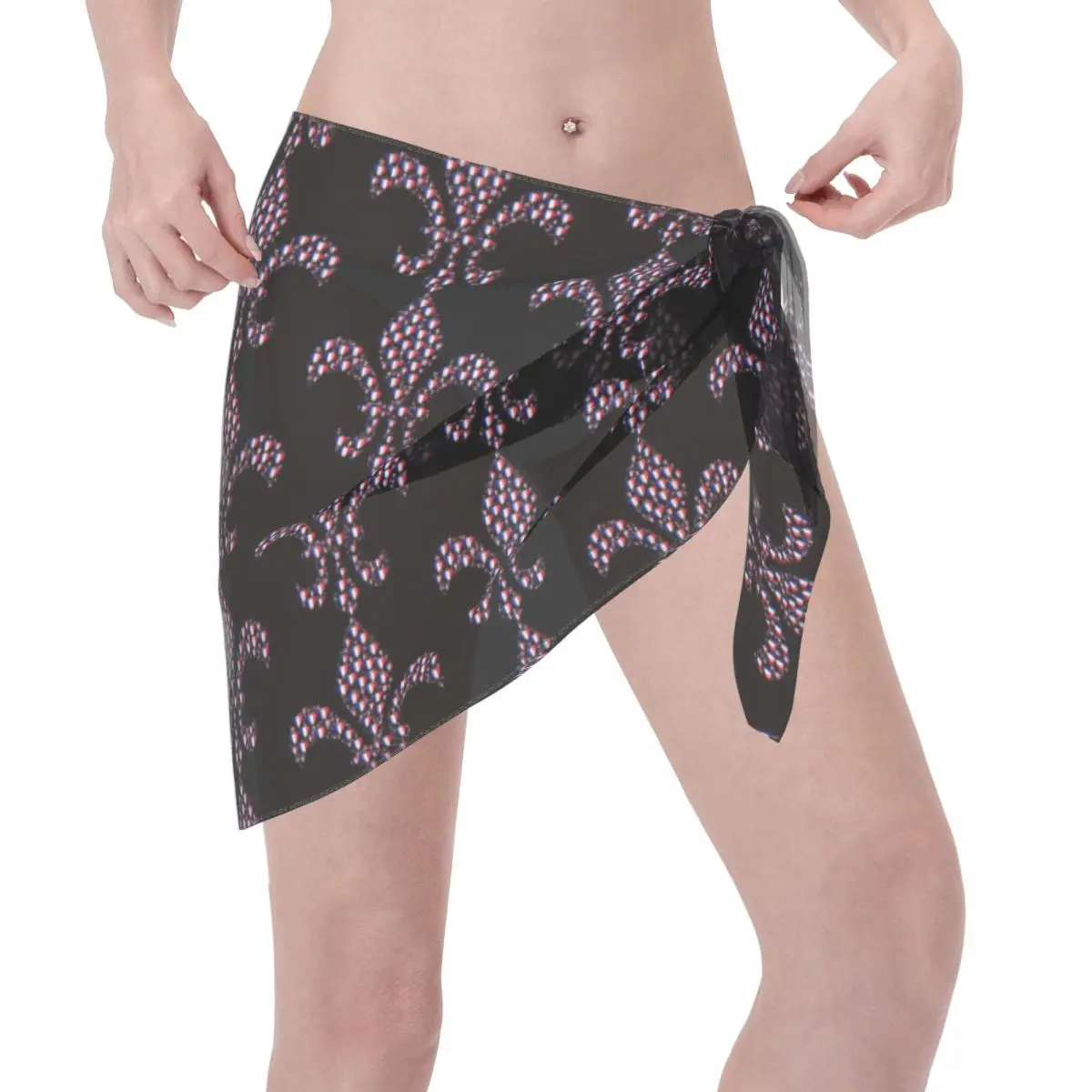 Il vestito da spiaggia casual con simbolo del fiore di Fleur-de-lis di moda personalizzato decora l'involucro da spiaggia corto da donna per costumi da bagno