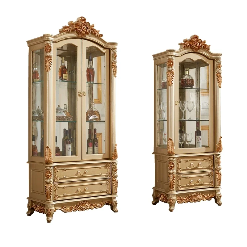 European solid wood double-door wine cabinet champagne high-end living room TV cabinet side cabinet simple European