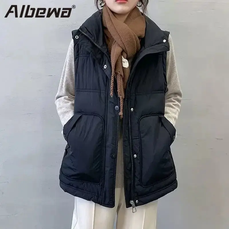 Women\'s jacket Coat Vests Plus Size Sleeveless Puffer Padded Casual Warm Women\'s Stand Collar Basics Zipper Parka Feminina Coats