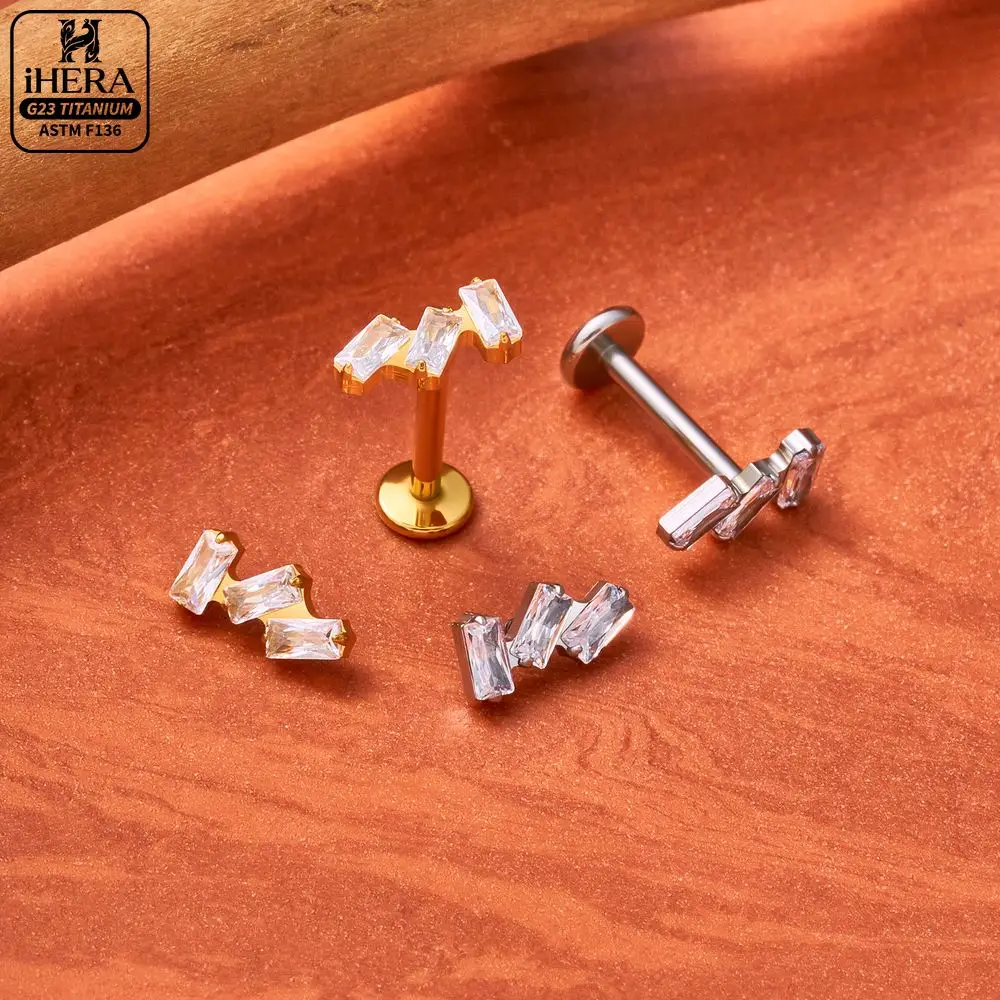 ASTM F136 Titanium Sparkly CZ Dangle Tassel Helix Piercing Flat Back Earrings Labret Stud Wholesale Body Jewelry Retainer