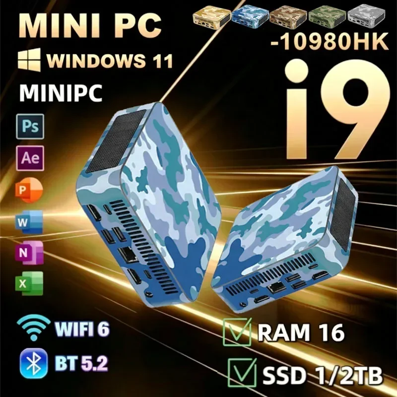 Mini PC Intel Core I9 10980HK Windows 11 Small Pocket Cmputer 16GB RAM 1/2TB SSD WIFI6 BT5.2 4K Desktop PC Gaming Computer