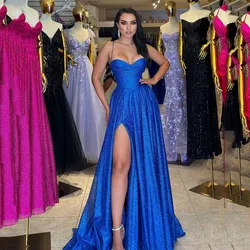 Msikoods Sparkle Sexy Prom Dresses Spaghetti Straps Glitter High Slit Wedding Party Robes De Soirée Formal Occasion Dress