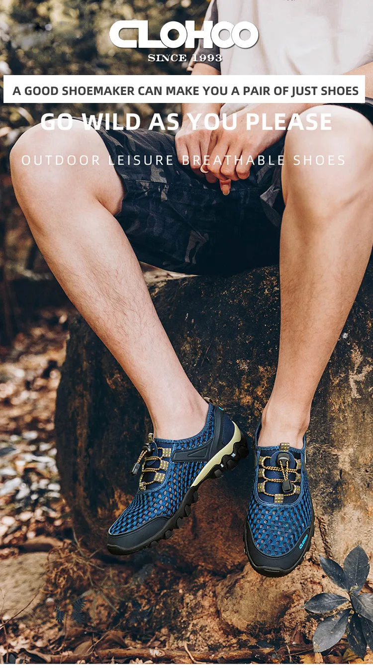 CLOHOO Mesh Shoes Thick Rubber Sole Handmade Cold Glue Casual Outdoor Sports Men's Shoes Breathable Comfortable Summer Sandals