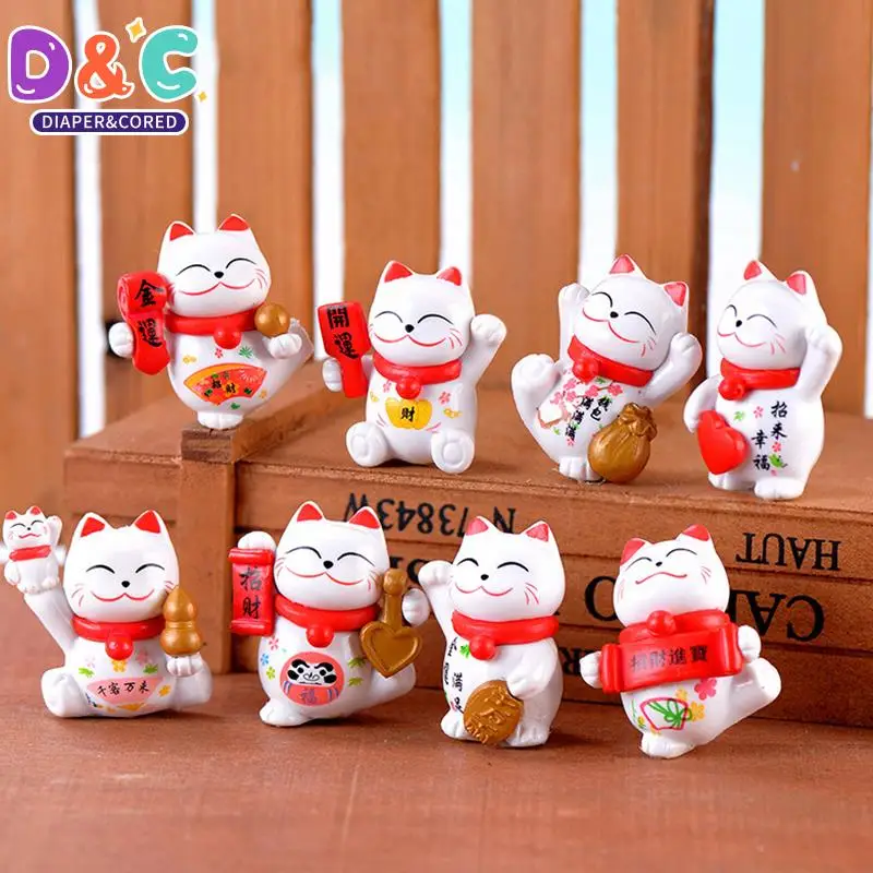 1Pcs Mini Lucky Cat Decoration Home Decor Kawaii Lucky Cat Maneki Neko Ornaments Creative Toy For Sculpture Statue Decor