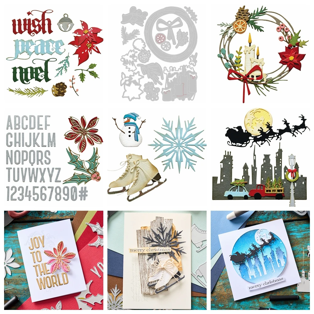 Christmas Magic Cutting Dies Ice skates Winter Wishes Die Cuts for Card Making Carbon Steel Embossing Stencils Template