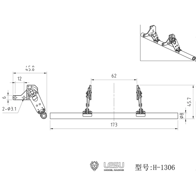 Hinterer Stoßfänger Metallträger H-1306 für 1/14 Tamiya RC Muldenkipper für Scania 770S Actros Volvo MAN LESU LKW-Anhängerteile – Detail 1