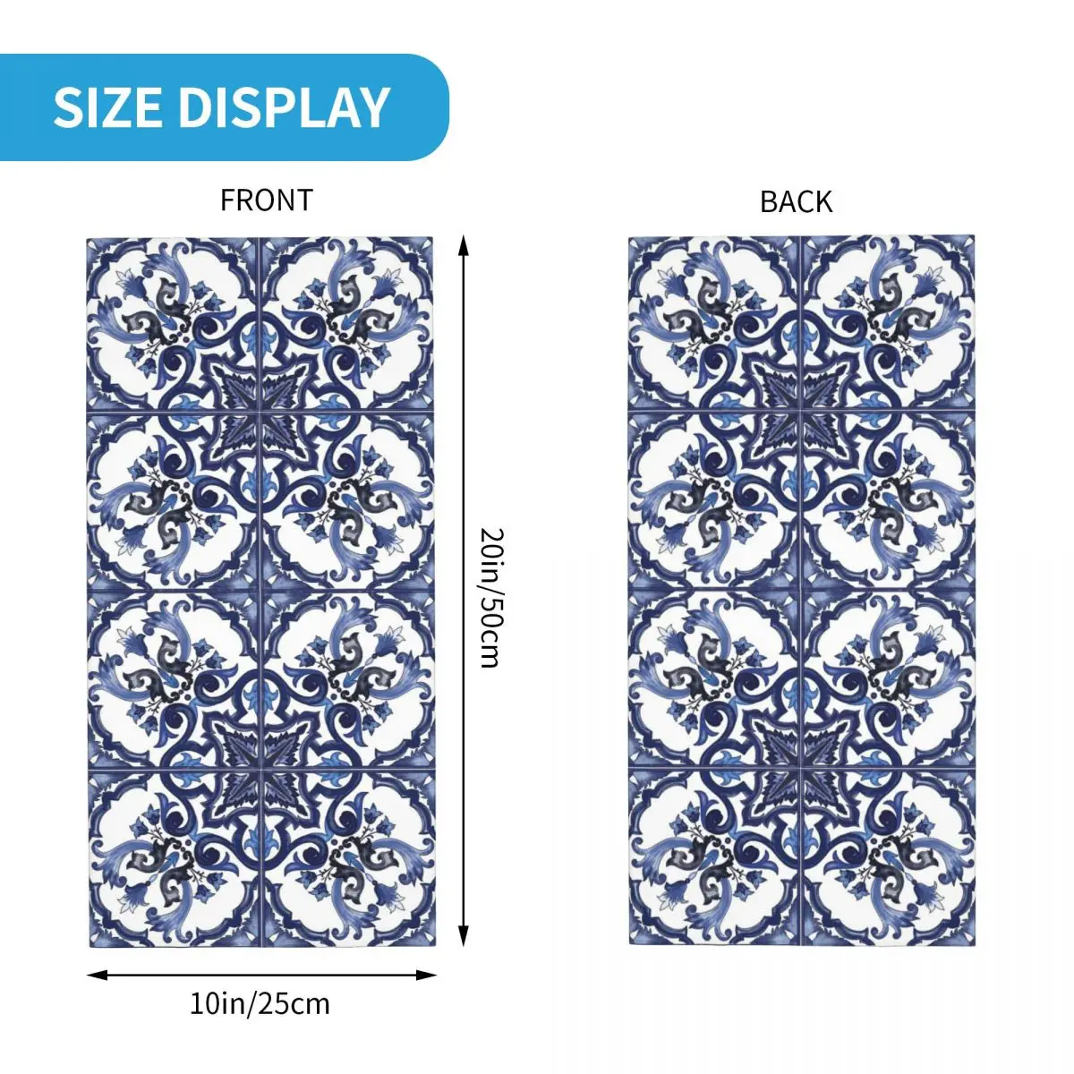 Blue Ornate Floral Mediterranean Sicilian Tile Bandana Neck Gaiter Printed Magic Scarf Warm Headwear Running Unisex Adult