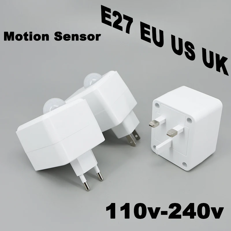 AC 110-240V E27 Led Lamp Base EU US UK Motion Sensor PIR Human Light Bulb Holder Socket Adapter Converter Adjustable