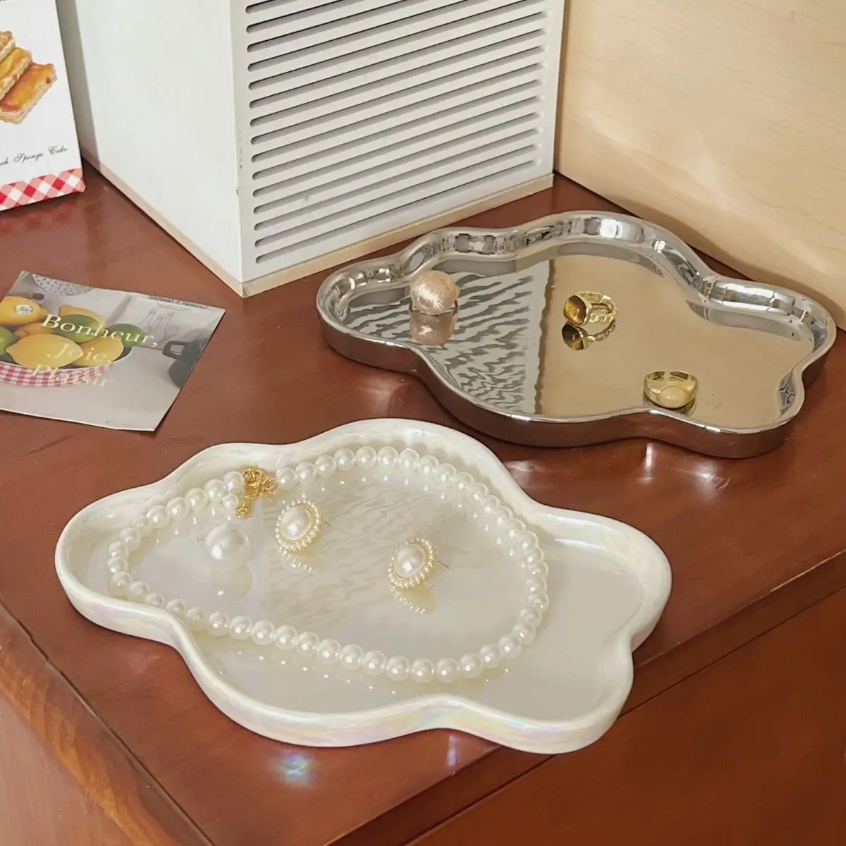 Jewelry Display Plate, Ceramic Plate Ornament, Cloud Decoration Aromatherapy Candle Foyer Tray, Key Storage Plate