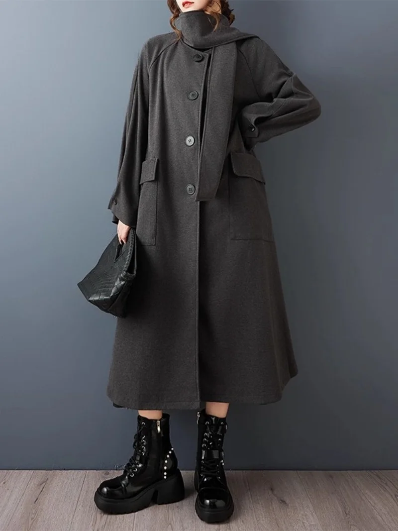 Art Casual Windbreaker Mid Long Autumn And Winter Clothing Korean Version New Loose Temperament Jacket Lady Outerwear W1089