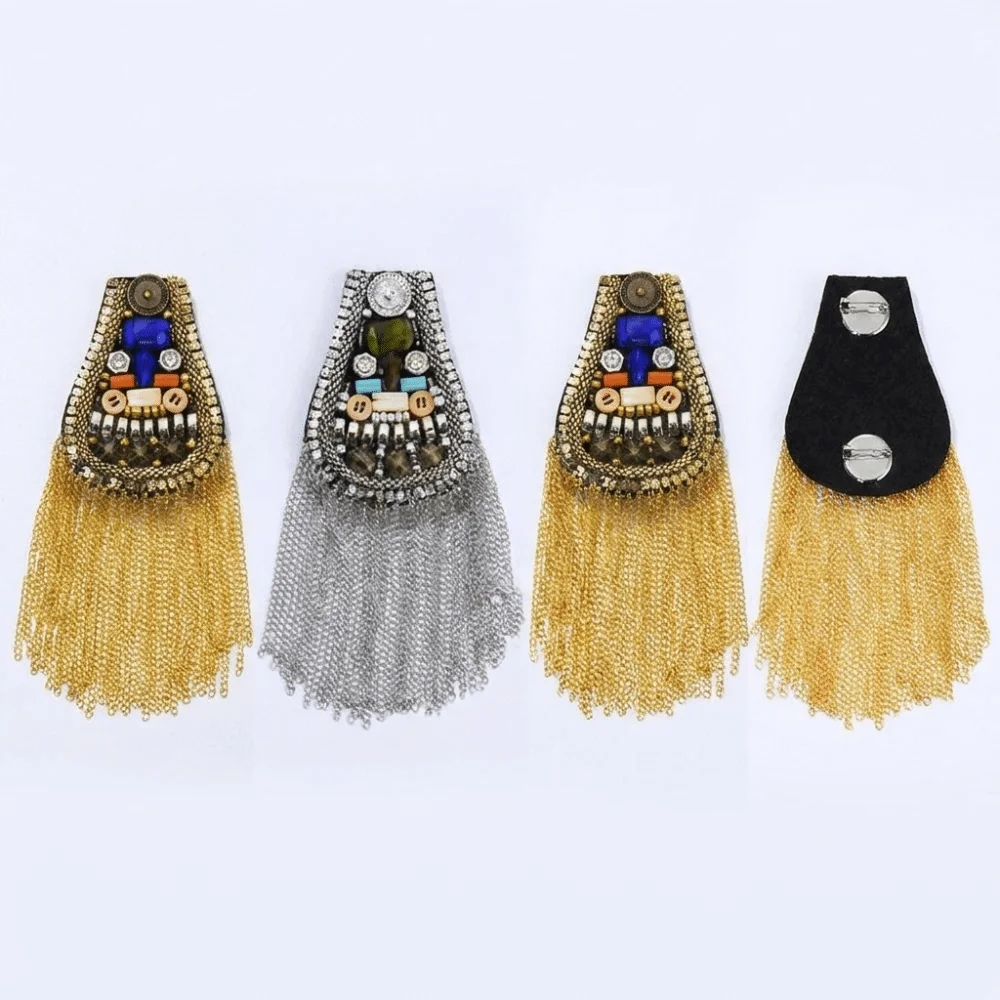 Classical Epaulet Tassel Chain Shoulder Board Shoulder Flash Brooch Fringe Shoulder Mark Breastpin Punk Beads Epaulette Suit