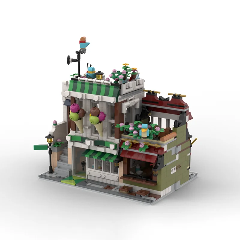 1582 pièces Moc nouilles rue bricolage magasin de nourriture de rue Architecture éducation modèle blocs de construction jouets d'anniversaire cadeau pour les Fans