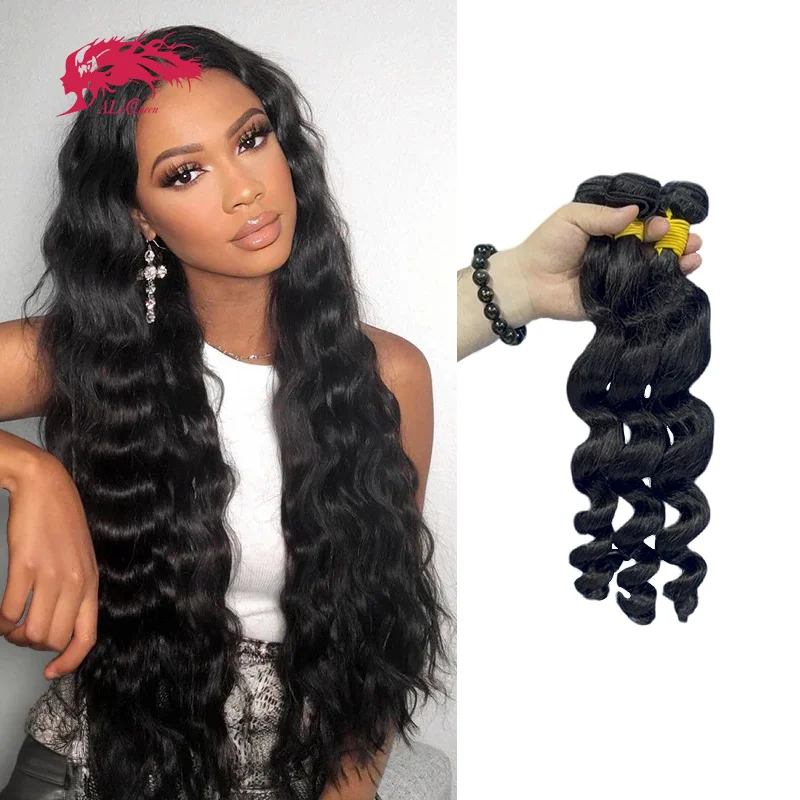 

Волосы Ali Queen, свободные волнистые пучки человеческих волос, девственные волосы, 3 предложения, настоящие человеческие волосы для наращивания для чернокожих женщин, натуральный черный