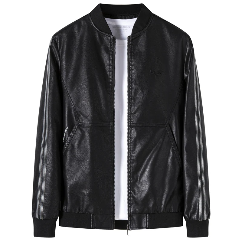 

Men's jacket, high-quality men's clothing brand, windproof and warm standing collar PU motorcycle suit, casual jacket