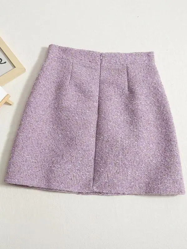 

Женская юбка А-силуэта фиолетового цвета, облегающая, осенне-зимняя, новая, во французском стиле, с низкой талией, из полиэстера, повседневная