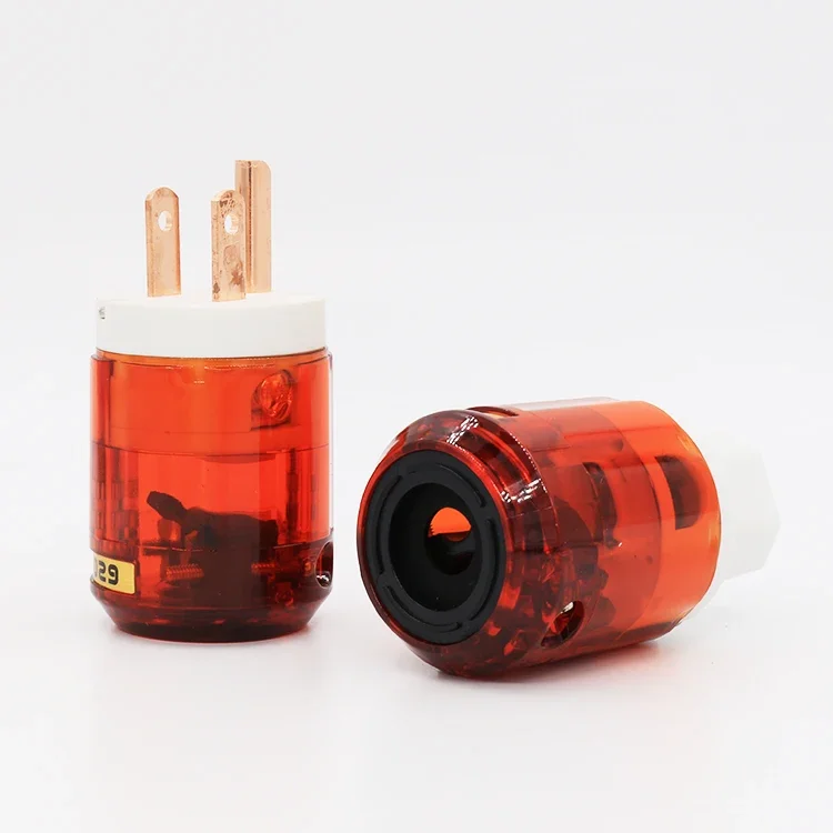 

US Power Plug IEC Connector Set Pure Red-Copper 24k Gold Plated Transparent Female-Male Connectors for HIFI Audio Power Cable