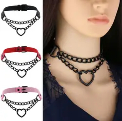 Pastel Goth Choker Heart Collar For Girl Cosplay Harajuku Necklace Neck Strap Chocker Kawaii Pink Aesthetic Accessories S2965