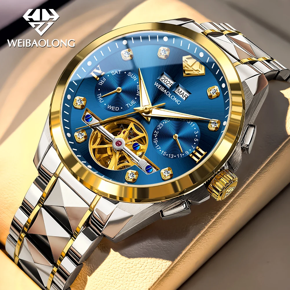 WEIBAOLONG 3801 ساعة رجالية الراقية ساعات الماس الحقيقي متعددة الوظائف كرونوغرافيا ساعة ميكانيكية أوتوماتيكية #1