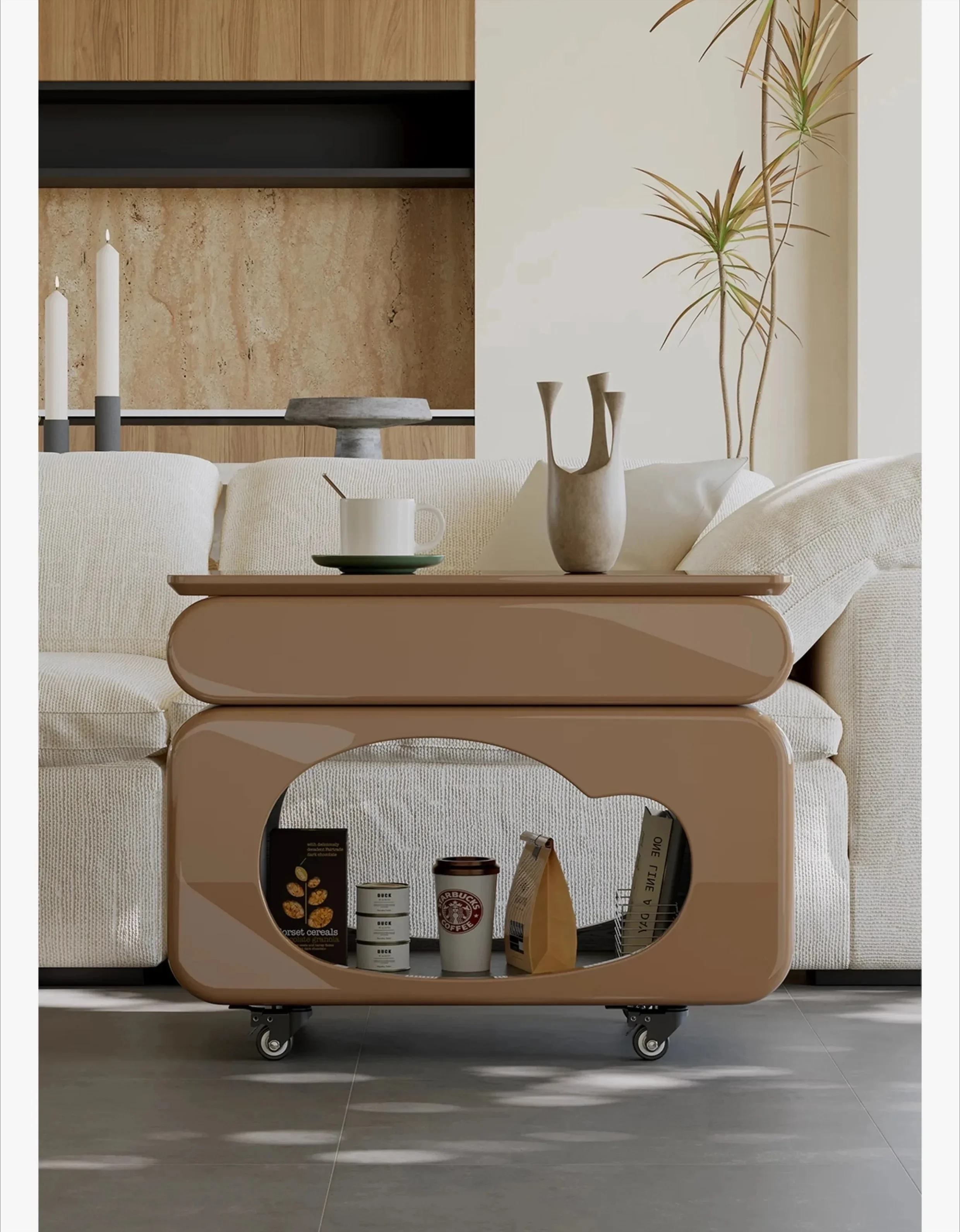 Modern simple movable side living room household solid wood trolley