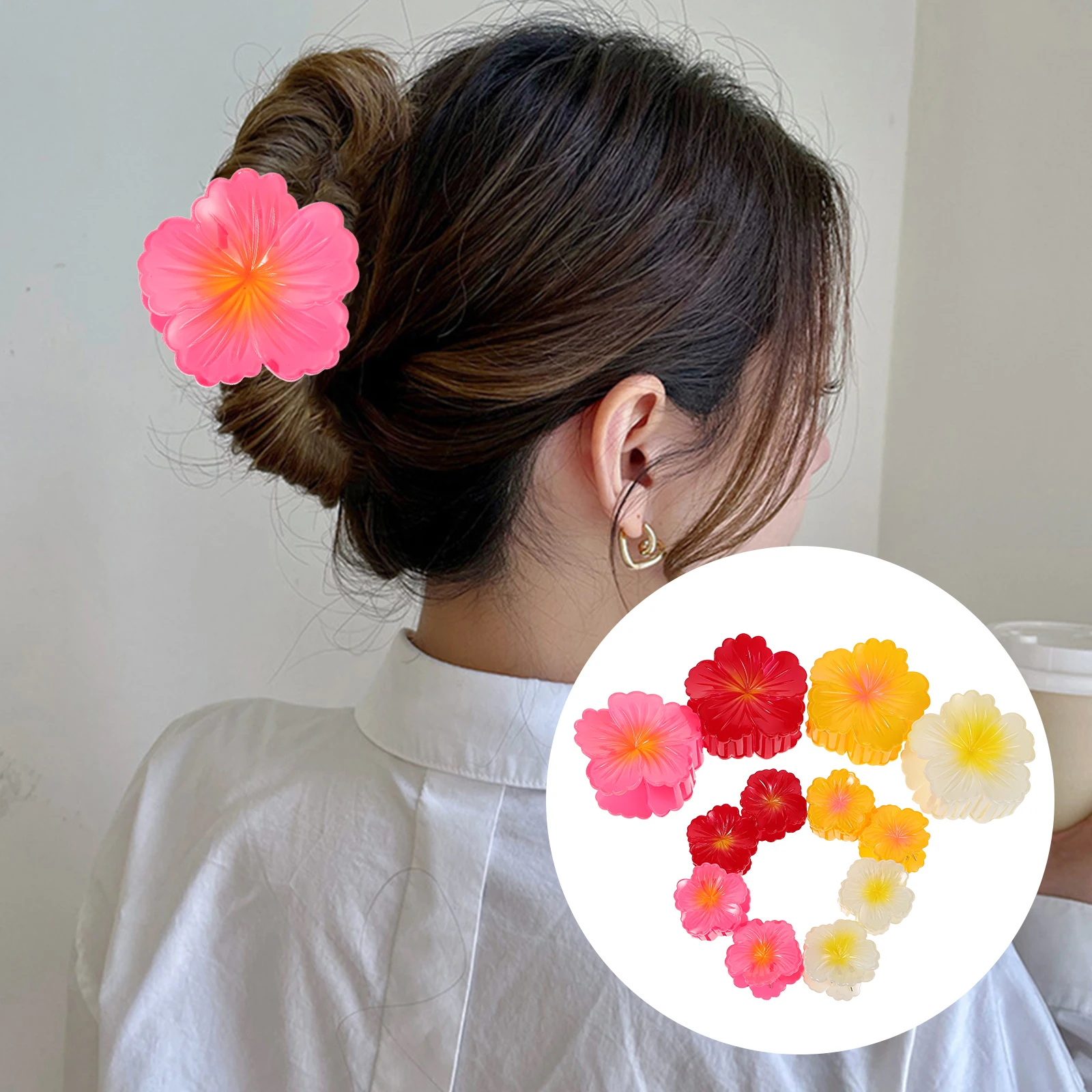 

12 PCS Hair Clip Set Cute Flower Barrettes Flowers for Women Hawaiian Claw Blossom Girl