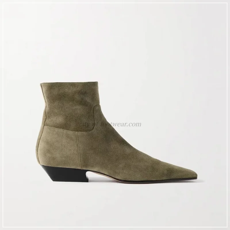 Women‘s Low Heel suede leather ankle boots gold/black/brown winter new in causal dress booties luxury designer big size shoes