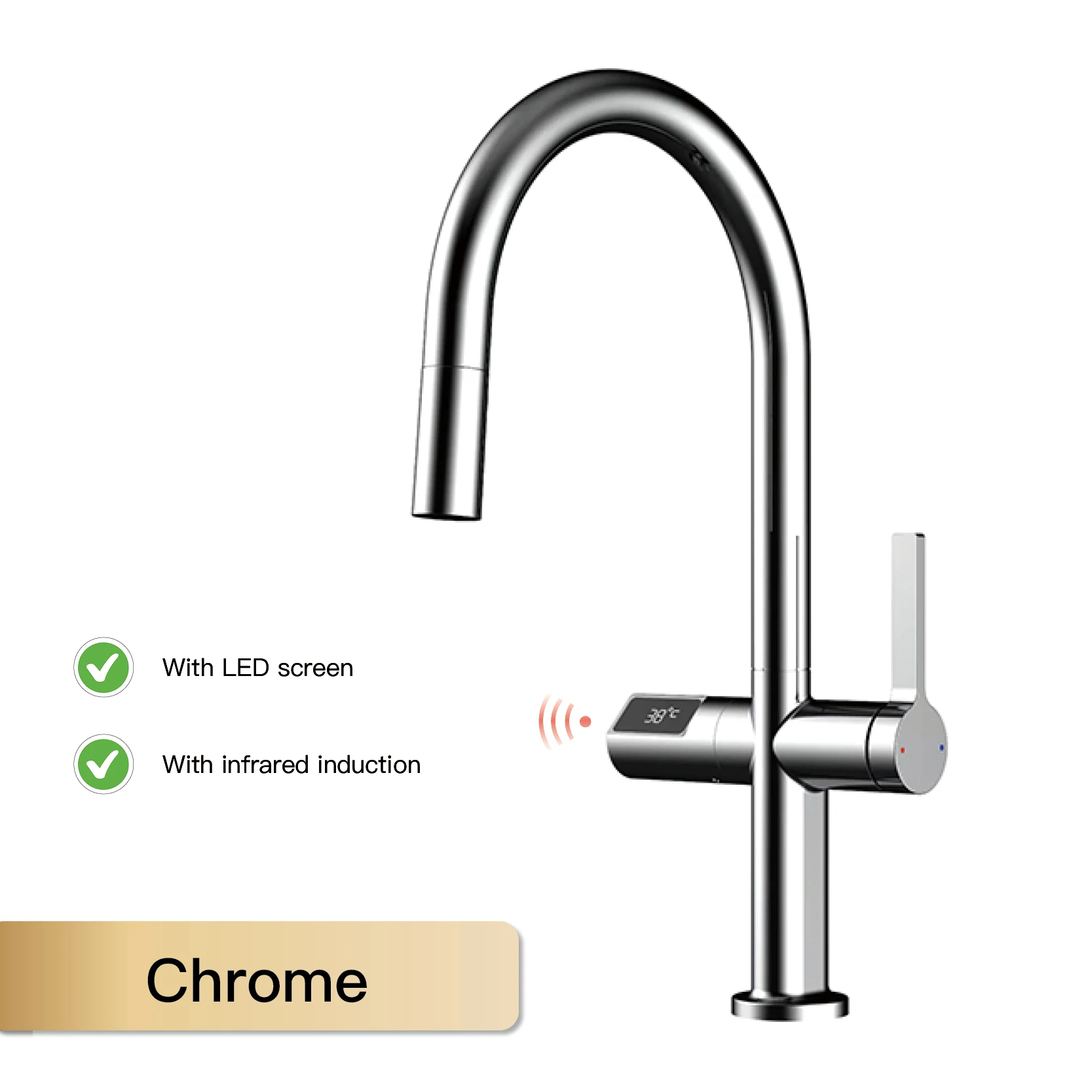 Luxe Messing Pistool Grijze Keuken Kraan Led Digitaal Detectie Ontwerp Enkele Handgreep Warm En Koud Water Pull-Out Type 2-Functie Gootsteen Kraan