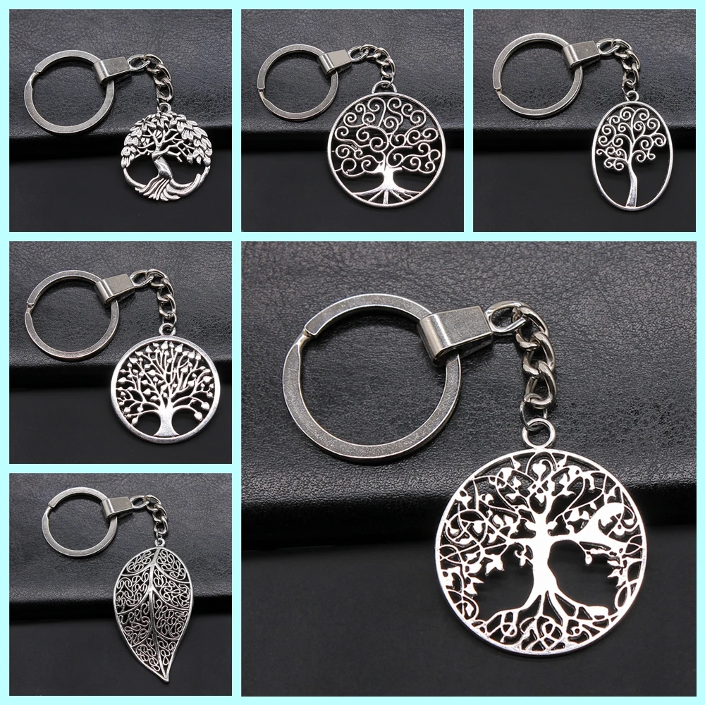 New Fashion Men 30mm Keychain DIY Metal Alloy Holder Chain Vintage Heart Flower Rose Sunflower Tree Pendant Keyring