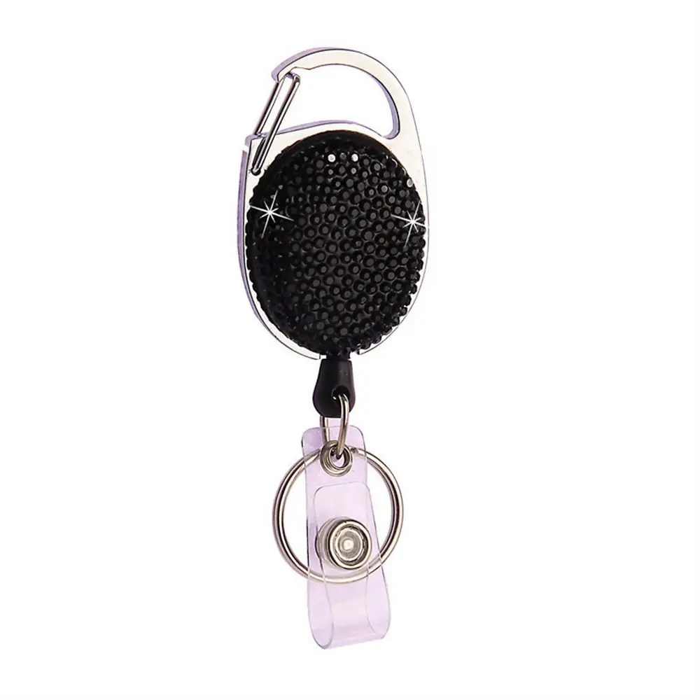 Cor cristal strass crachá carretel nome tag diamante retrátil titular do crachá brilho bling id titular do cartão saco chaveiro