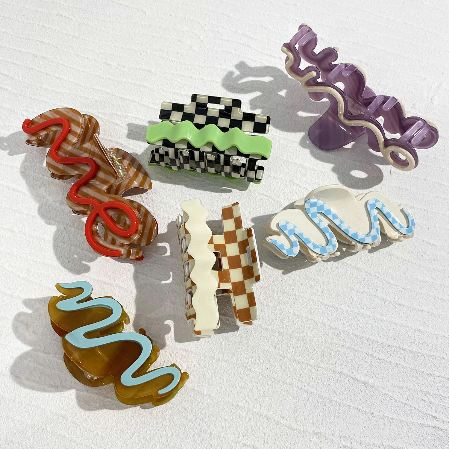 Acetate Lattice Checkerboard Irregular Geometric Big Hair Clip Claw For Women Korean Wave Barrettes Hairpin Hair Accessories