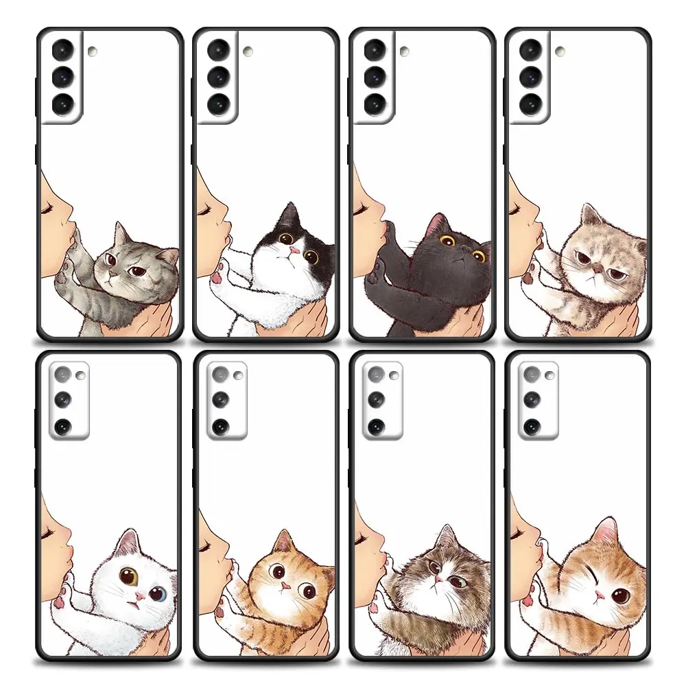 Cute Cat Don't kiss me S24Ultra Case For Samsung Galaxy S21 S20 FE S22 Ultra S10 S23 S24 Plus 5G Case Soft TPU Cover Cat Fundas