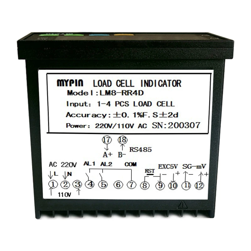 mypin(LM8-RR4D)loadcell indicator ,weighing controller, LED Weight Controller 1-4 Load Cell Signals Input 2 Relay Output