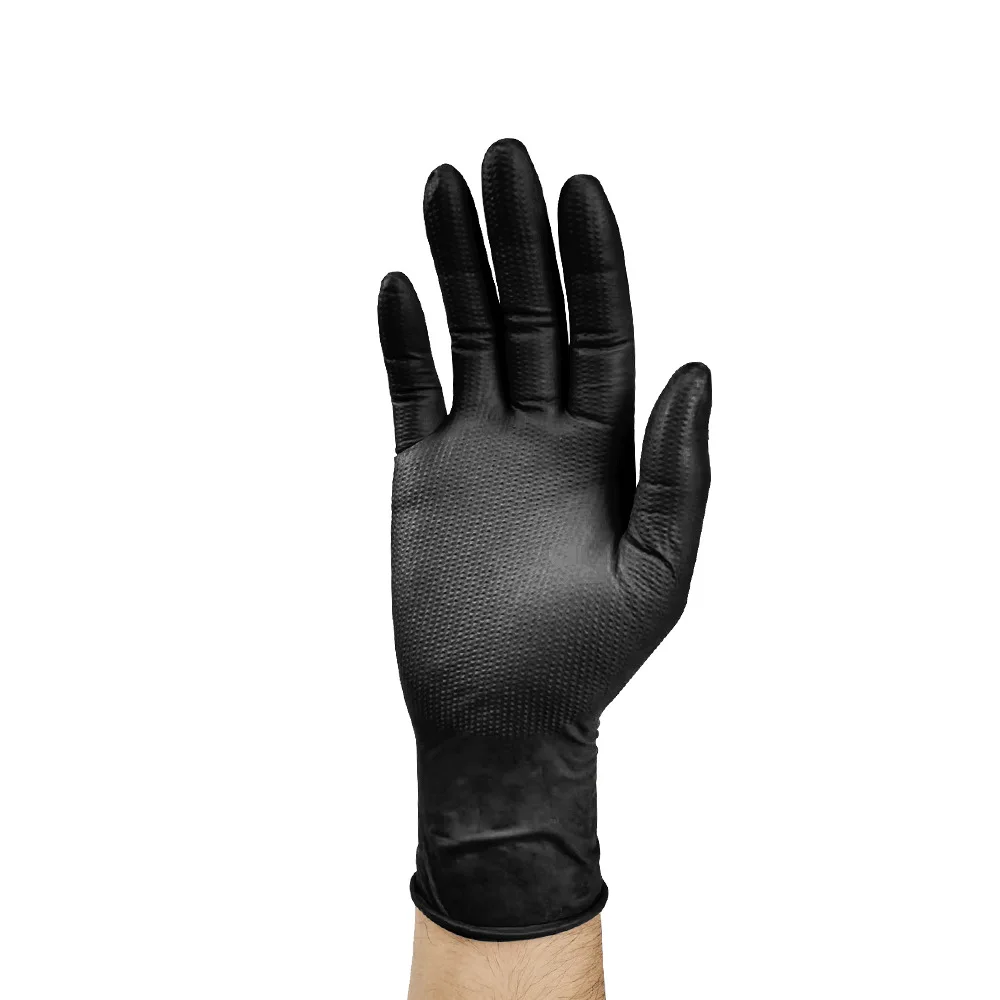 Wholesale Black 8mil Powder-free Industrial Heavy Duty Diamond Texture Disposable Nitrile Rubber Gloves For Household Cleaning