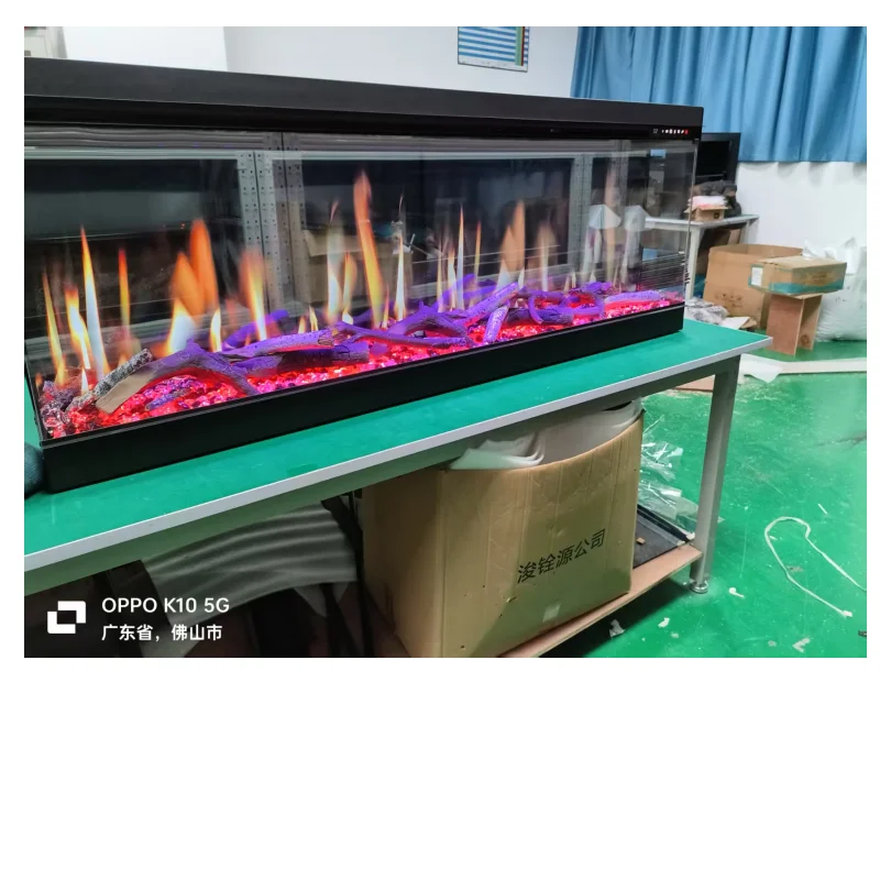 3D Electric Fireplace, 1425mm Cold-Rolled Steel Holographic Fireplace Insert, 3-Sided LCD with Crackling Sound, LED Flame Decor