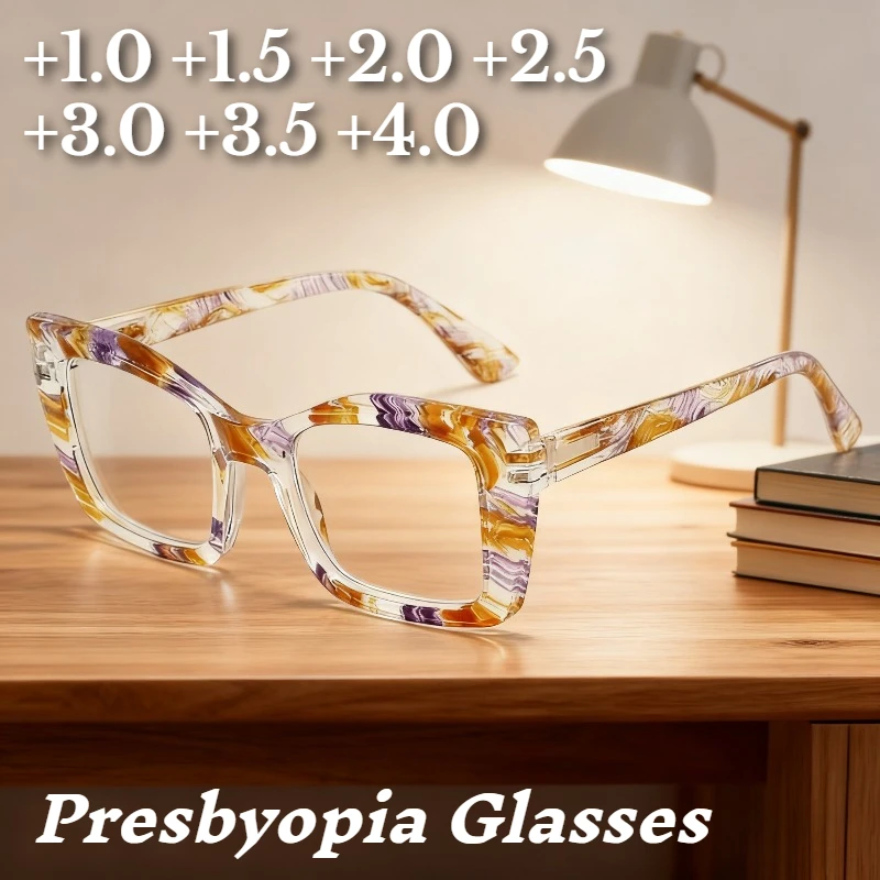 

2025 New Printed Anti-Blue Light Reading Glasses Women's Fashionable Transparent Frame Presbyopia Glasses +1.0 To +4.0