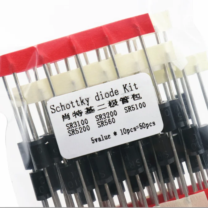 5values*10pcs=50pcs Schottky Diode Assorted Kit SR3100 SR3200 SR5100 SR5200 SR560 each 10PCS