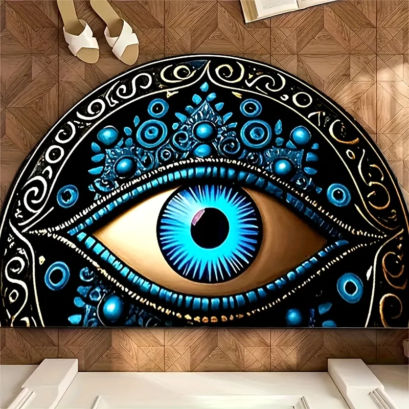 VIKAMA Mystic Evil Eye - Felpudo semicircular antideslizante y reductor de ruido para entrada, pasillo, baño, decoración del hogar