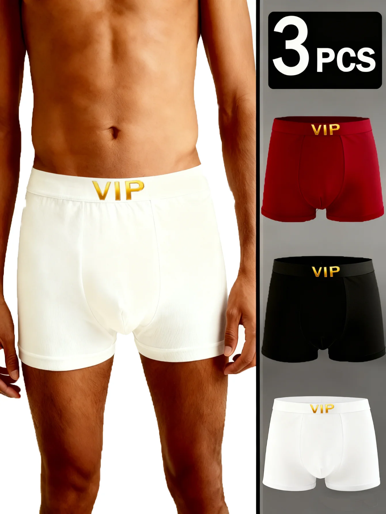 

3-piece set of bamboo fiber material boxing shorts with VIP hot stamping, men's underwear, sexy boxer shorts, breathable legging