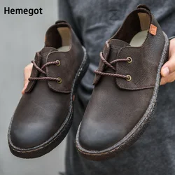 Round Toe Lace-Up Tendon Bottom Men's Leather Shoes Men's Trendy Breathable Cowhide British Retro All-Match Casual Leather Shoes