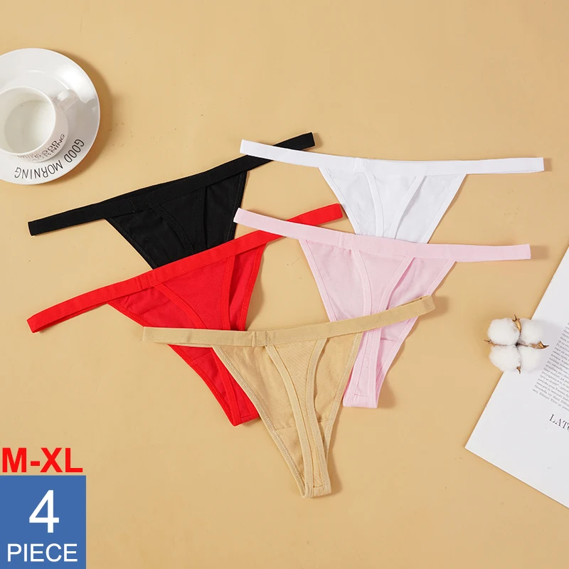 4PCS/Set Hot Sale Sexy Women Cotton G String Thongs Low Waist Sexy Panties Ladies' Seamless Underwear Black Red White Skin