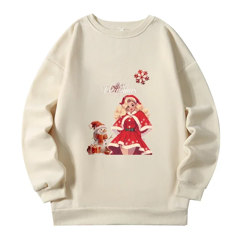 Christmas Princess Plus Size Graphic Sweatshirts Snowman Print Female Sweatshirts Autumn Winter All-match Pullovers Women