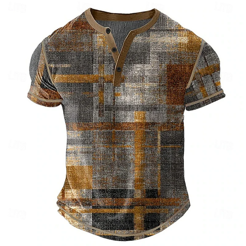 Summer New Arrival Henry-Neck T-Shirt Men's Clothing Printed Vintage Short-Sleeve Top Relaxed-Fit Athletic Outdoor Shirts