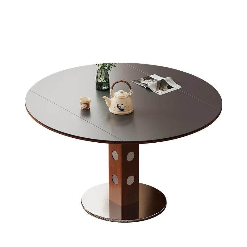 

French solid wood rock slab dining table, foldable, small apartment home simple, retro