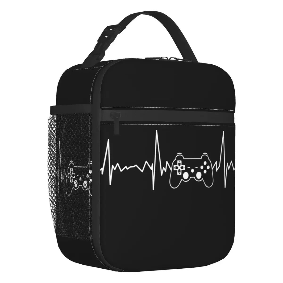 Gamer Controller Heartbeat Portable Lunch Boxes Women Video Game Geek Gaming Cooler Thermal Food Insulated Lunch Bag Office Work