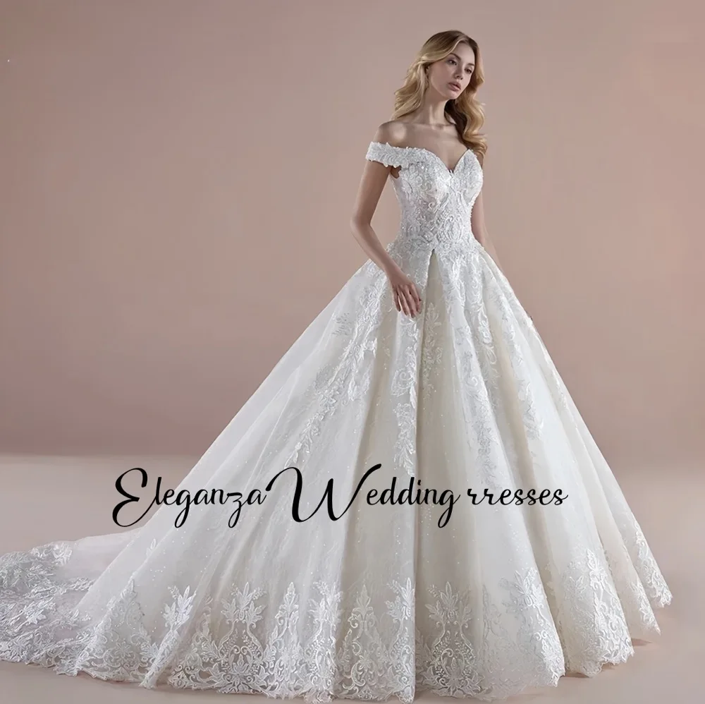 Customized Elegant Lace Wedding Dress Sweetheart Off Shoulder Appliques Beaded Bridal Gown Bride Marriage  Vestidos De Novia