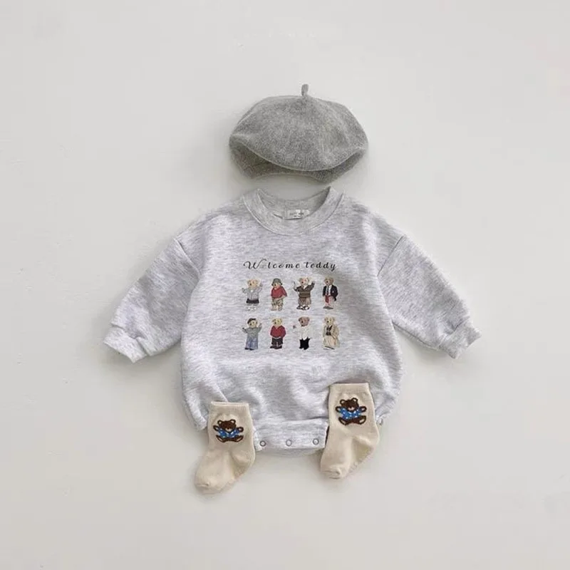 Newborn Baby Cartoon Long Sleeves Bodysuit 0-2y Infant Cute Soft Clothes Fashion Letter Cotton New Sweatshirts Outfits One Piece